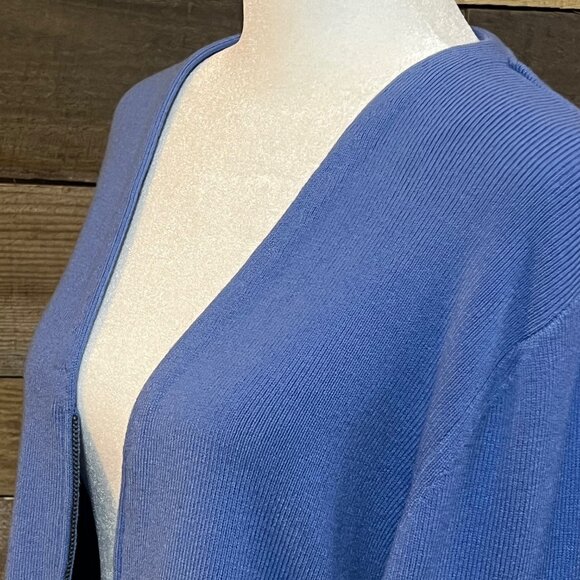 Lands End Light Blue Cardigan Sweater, Large 14-16 zipper pull/slider missing - Picture 3 of 10